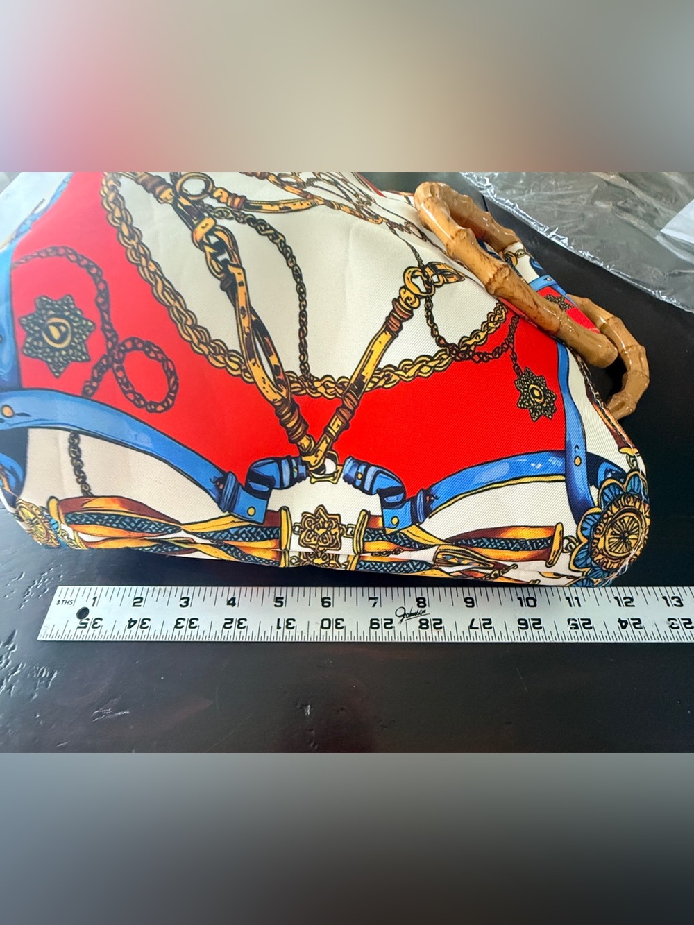 Designer Style Scarf Print 
Coated Canvas w/Bamboo
Style Handled Tote Bag NIP - Picture 8 of 10